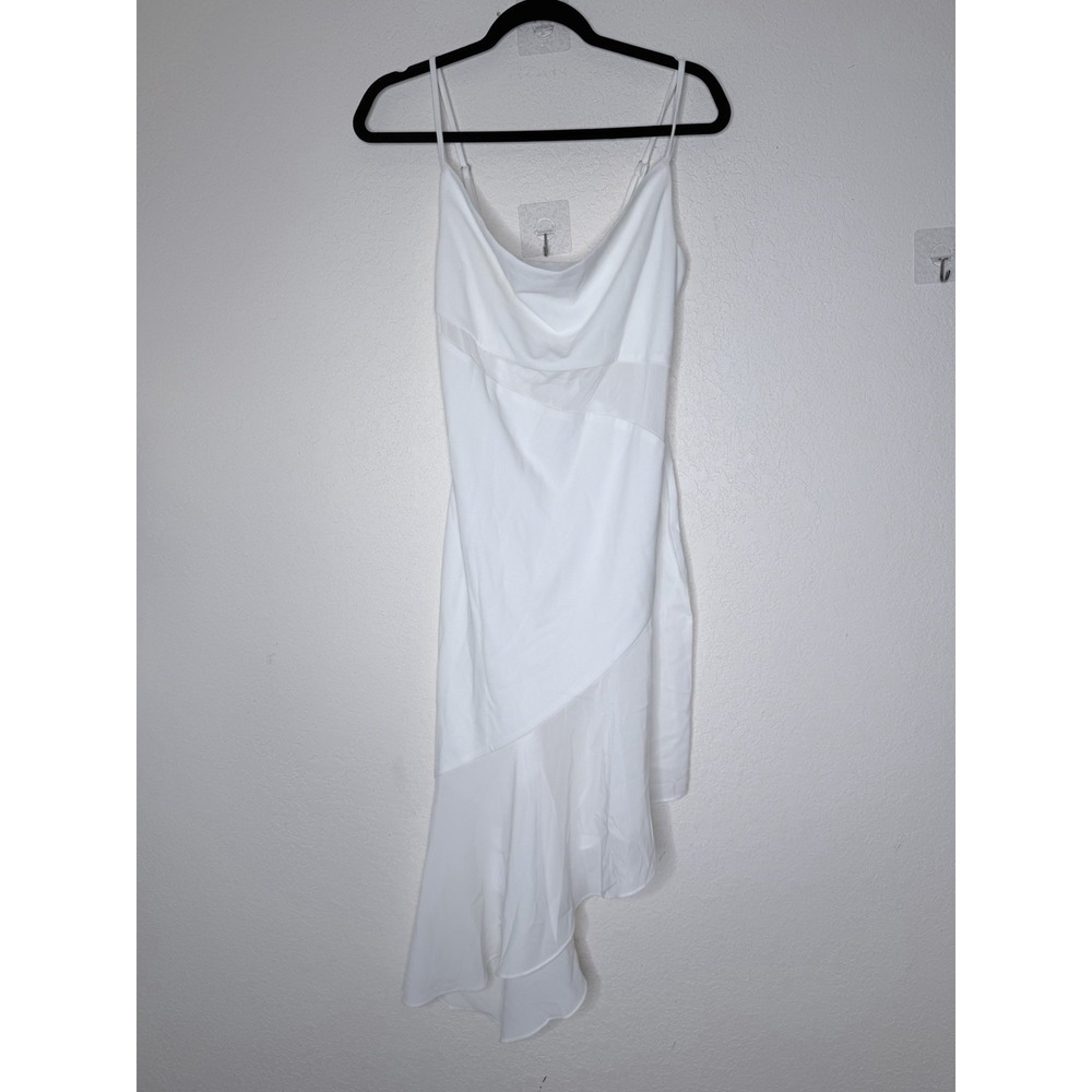 NWT White Sheer Bodycon Asymmetrical Dress Size M Strappy Graduation Party